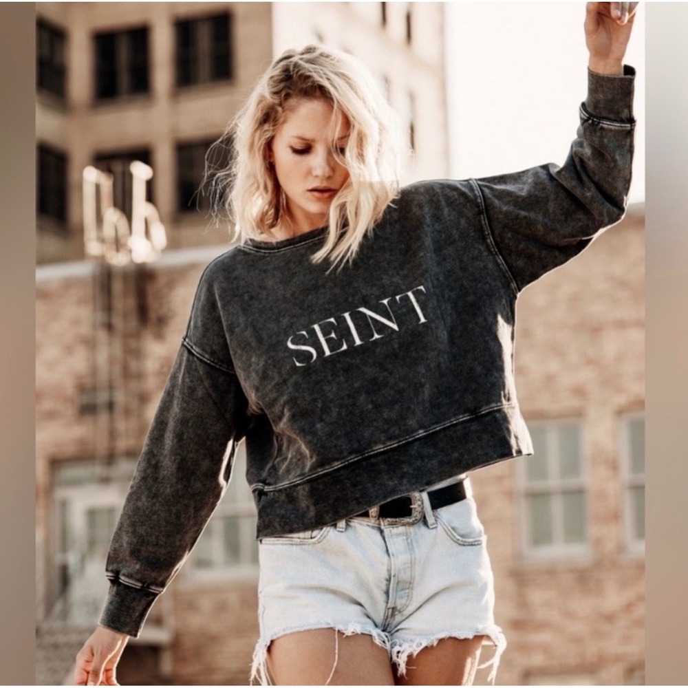 NWT SEINT Acid Wash Cropped sweatshirt -‎ Large